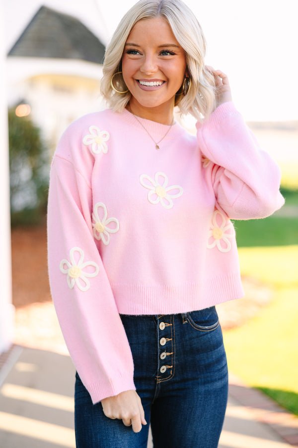 Feeling Femme Light Pink Floral Sweater