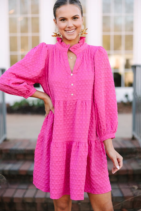 All Up To You Hot Pink Textured Babydoll Dress