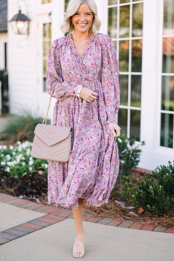 Tell Your Story Dusty Pink Ditsy Floral Midi Dress Success