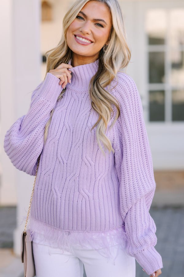 What's Going On Lavendar Purple Feather Trim Sweater
