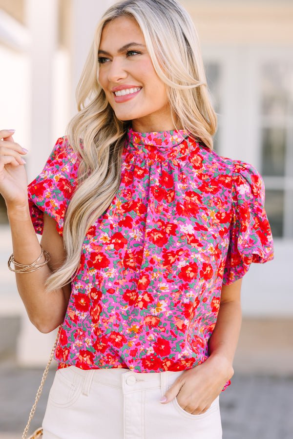 Can't Let You Go Fuchsia Pink Ditsy Floral Blouse