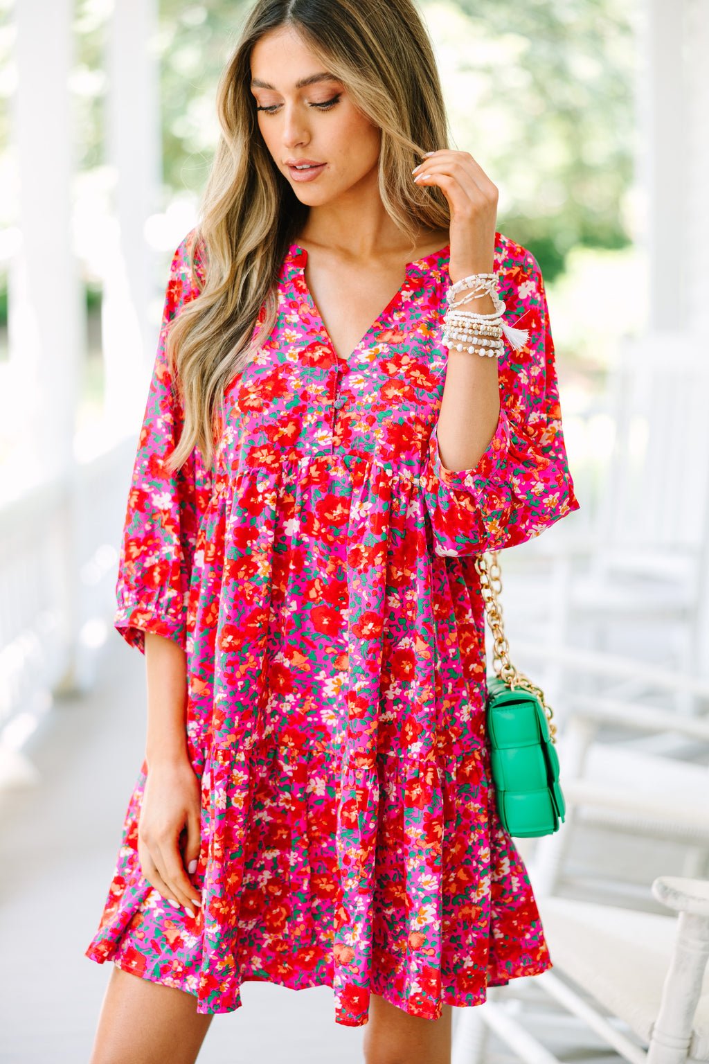 Can't Be Outdone Fuchsia Pink Ditsy Floral Dress