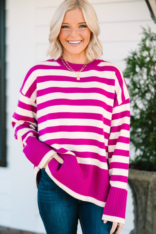 On The Way Up Orchid Pink Striped Sweater