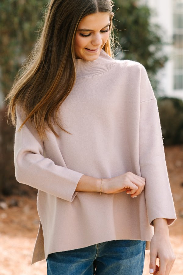 Girls: Going With You Taupe Brown Mock Neck Sweater