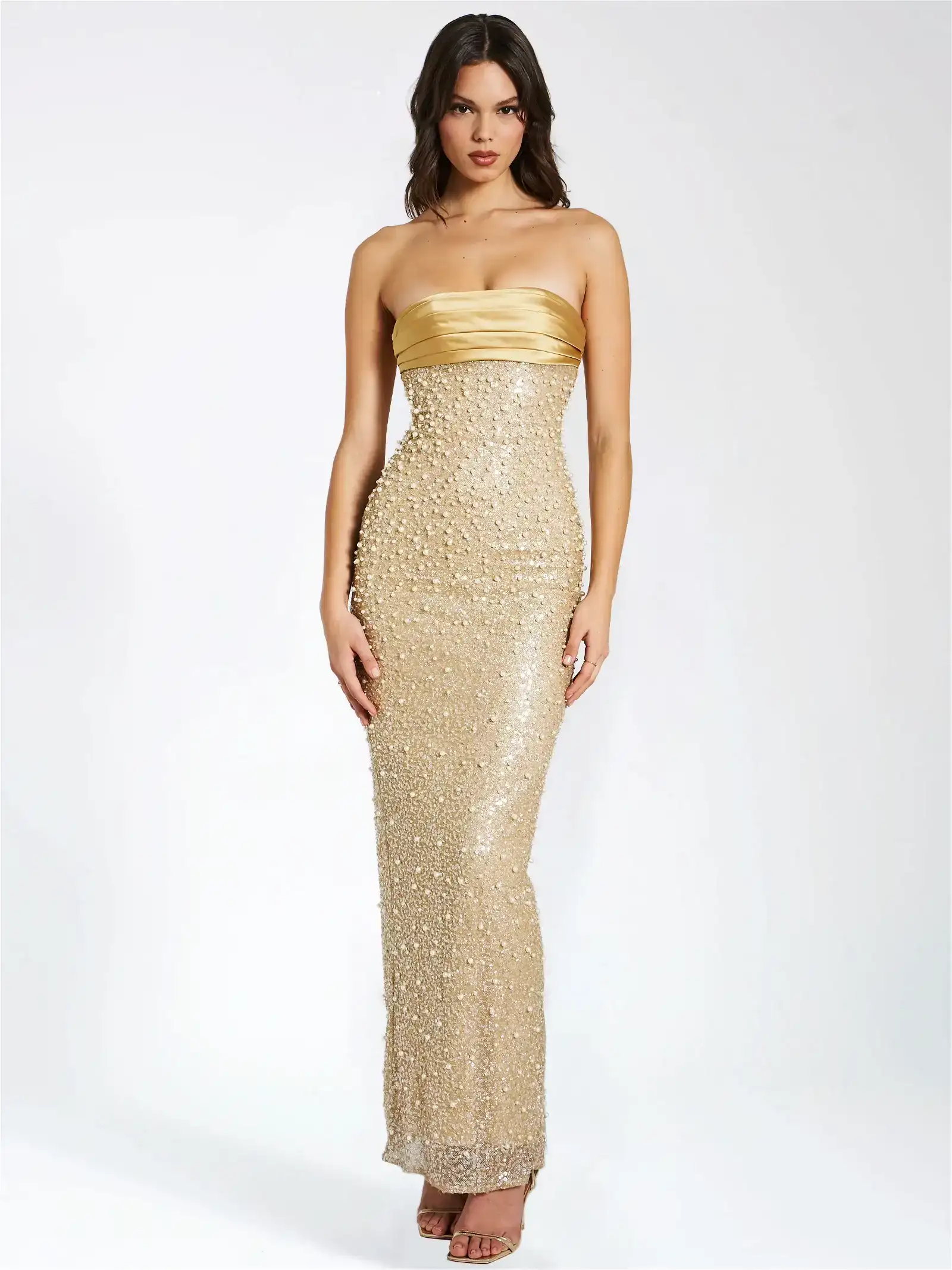 Image of Lainey Gold Beaded Maxi Dress