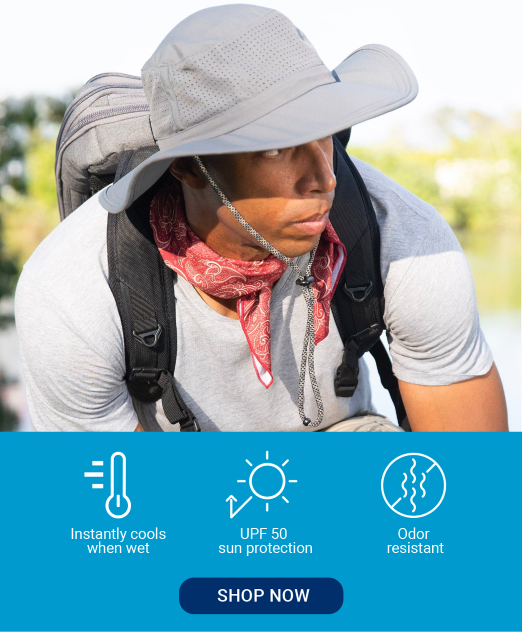 Instantly cools when wet UPF 50 sun protection Odor resistant [SHOP NOW]