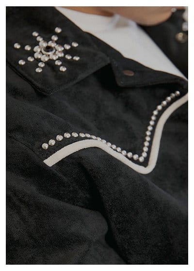 STUDDED SUEDE DENIM JACKET BLACK