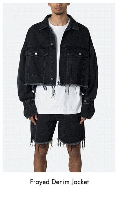 FRAYED DENIM JACKET WASHED BLACK