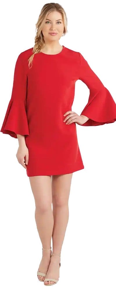 BROOKS BELL SLEEVE DRESS IN POINSETTIA RED