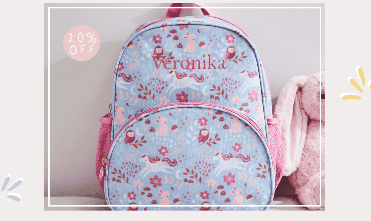 Personalised Pink and Blue Forest Purple Medium Backpack