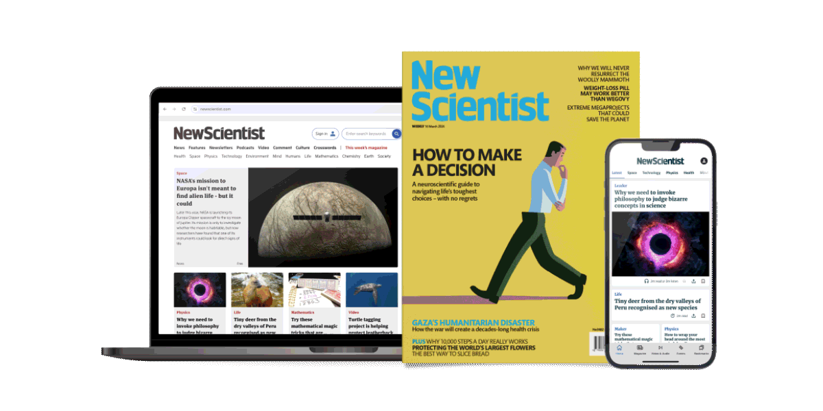 Animated gif of New Scientist site, mag, and app. Image links to offer.