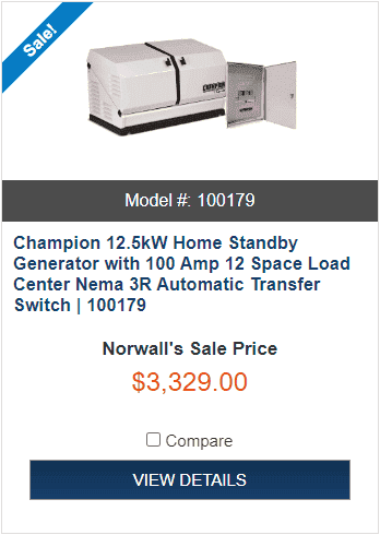 10% Off Champion 12.5kW Home Standby Generator with 100 Amp 12 Space Load Center Nema 3R Automatic Transfer Switch | 100179