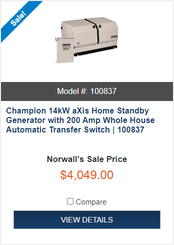 10% Off Champion 14kW aXis Home Standby Generator with 200 Amp Whole House Automatic Transfer Switch | 100837