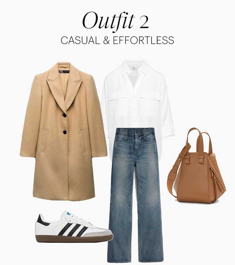 Outfit 2: White blouse, denim and sneakers