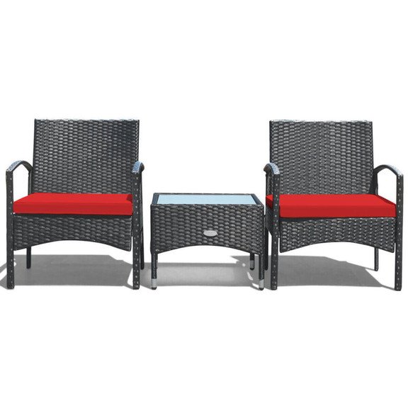 Costway 58367291 3 Pieces Patio Wicker Rattan Furniture Set with Cushion for Lawn Backyard
