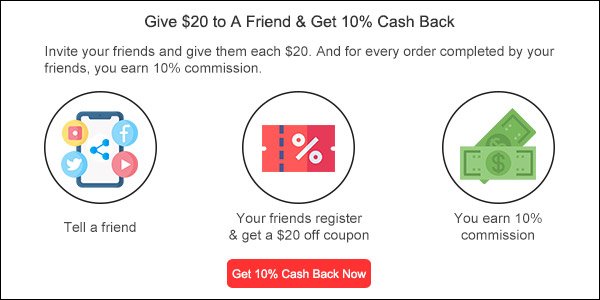 AFFILIATE - Give \\$20 to a friend and get 10% cash back