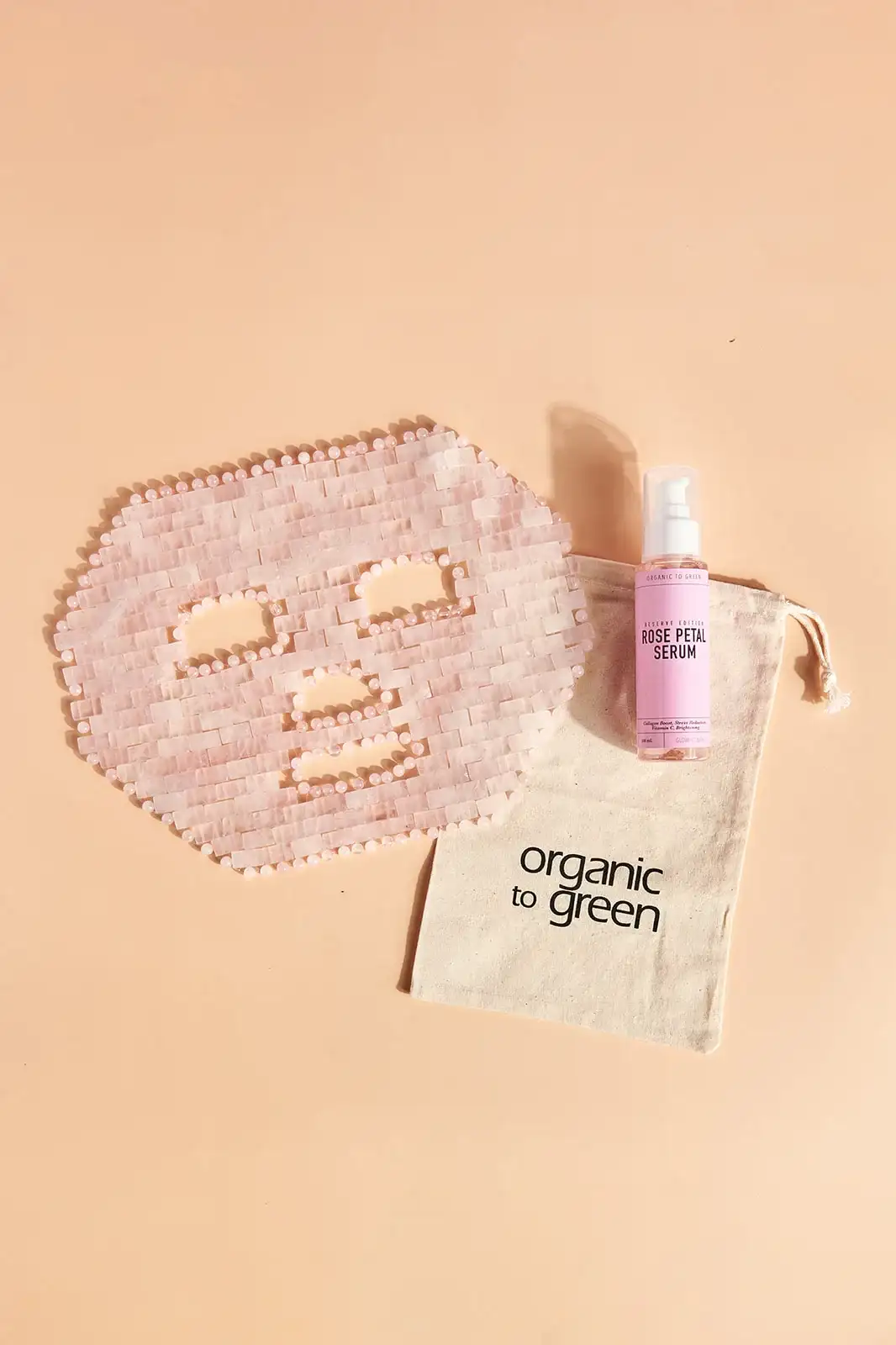 Image of Rose Quartz Crystal Gem Facial Mask For Self-Care + Rose Petal Reserve Serum with Collagen Boost & Vitamin C Brightening