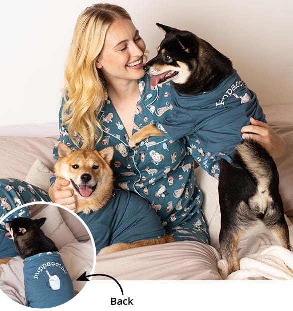 Coffee Dogs Button-Front Matching Pet & Owner Pajamas - Teal