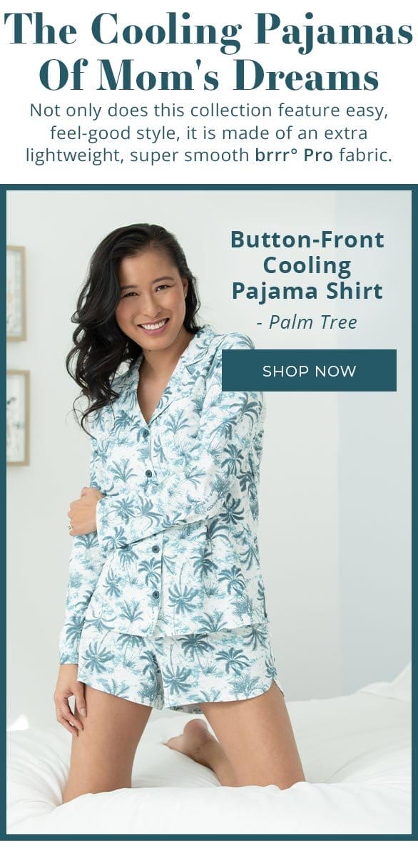 Button-Front Cooling Pajama Shirt - Palm Tree