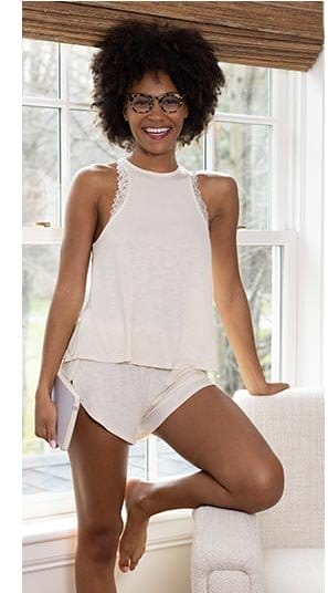 Touch Of Lace Tank & Short Set - Pearl
