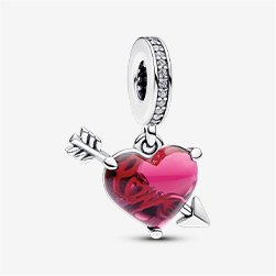 Red Heart & Arrow Murano Glass Dangle Charm
