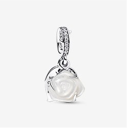 White Rose in Bloom Double Dangle Charm