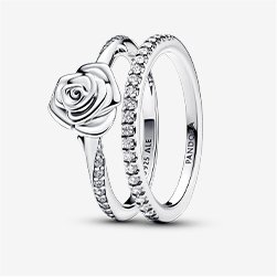 Sparkling Rose in Bloom Ring Set