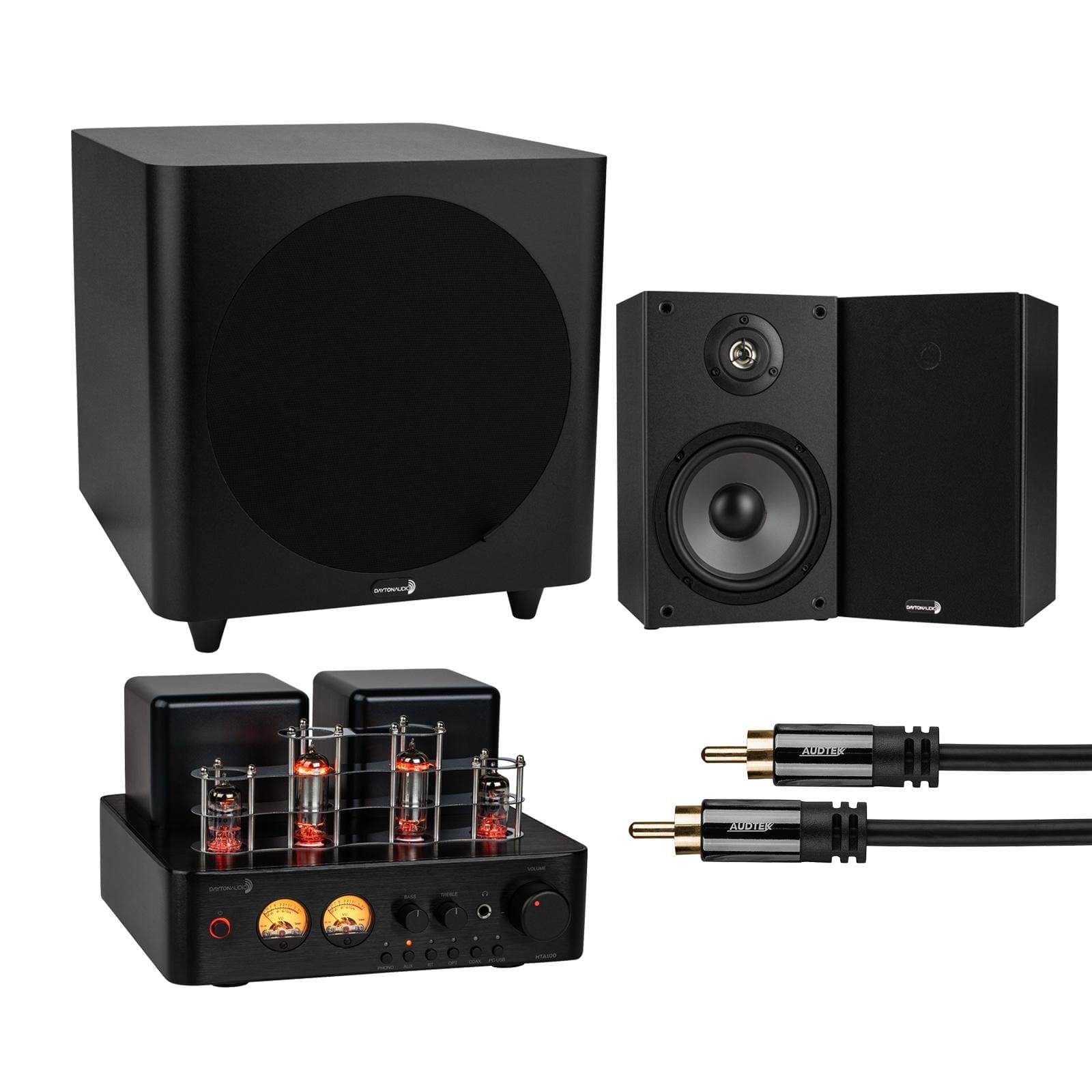 Image of Dayton Audio 6-1/2in Deluxe Home Audio Bundle with 100-Watt Hybrid Tube Amplifier and 8in Subwoofer