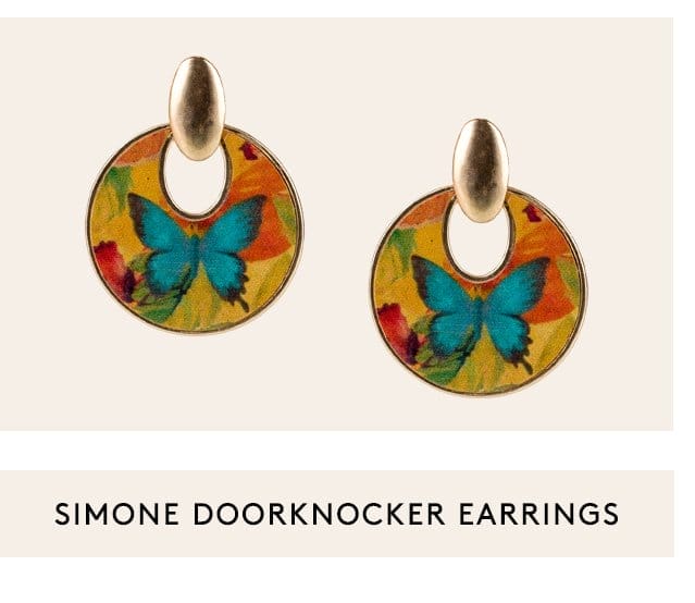 Shop the Simone Doorknocker Earrings in Watercolor Butterfly, Leather Inset