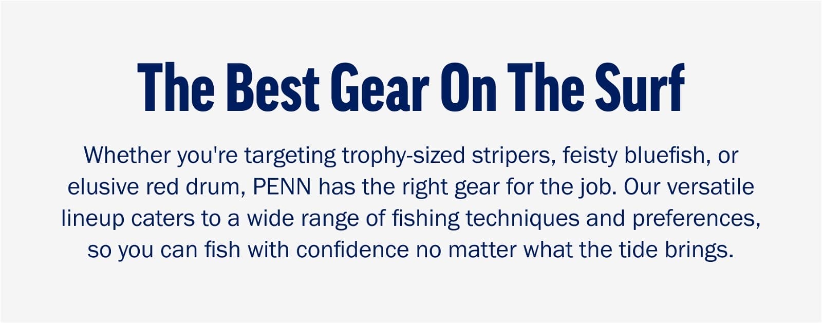 The Best Gear on the Surf - Whether you're targeting trophy-sized stripers, feisty bluefish, or elusive red drum, PENN has the right gear for the job. Our versatile lineup caters to a wide range of fishing techniques and preferences, so you can fish with confidence no matter what the tide brings.
