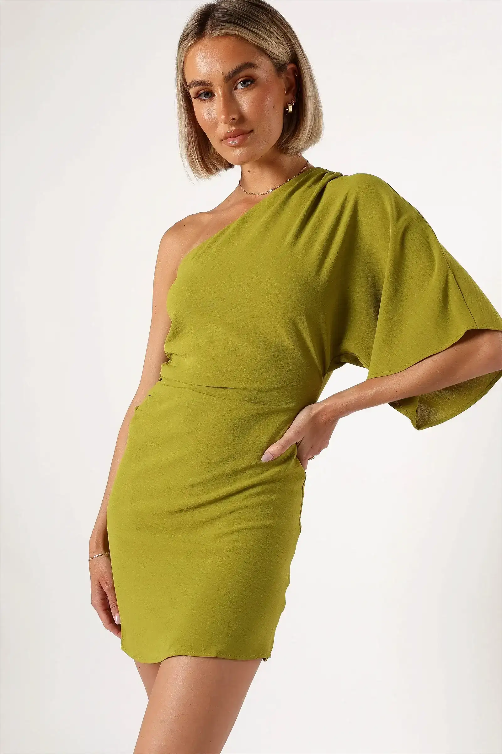 Image of Layne One Shoulder Mini Dress - Palm Green