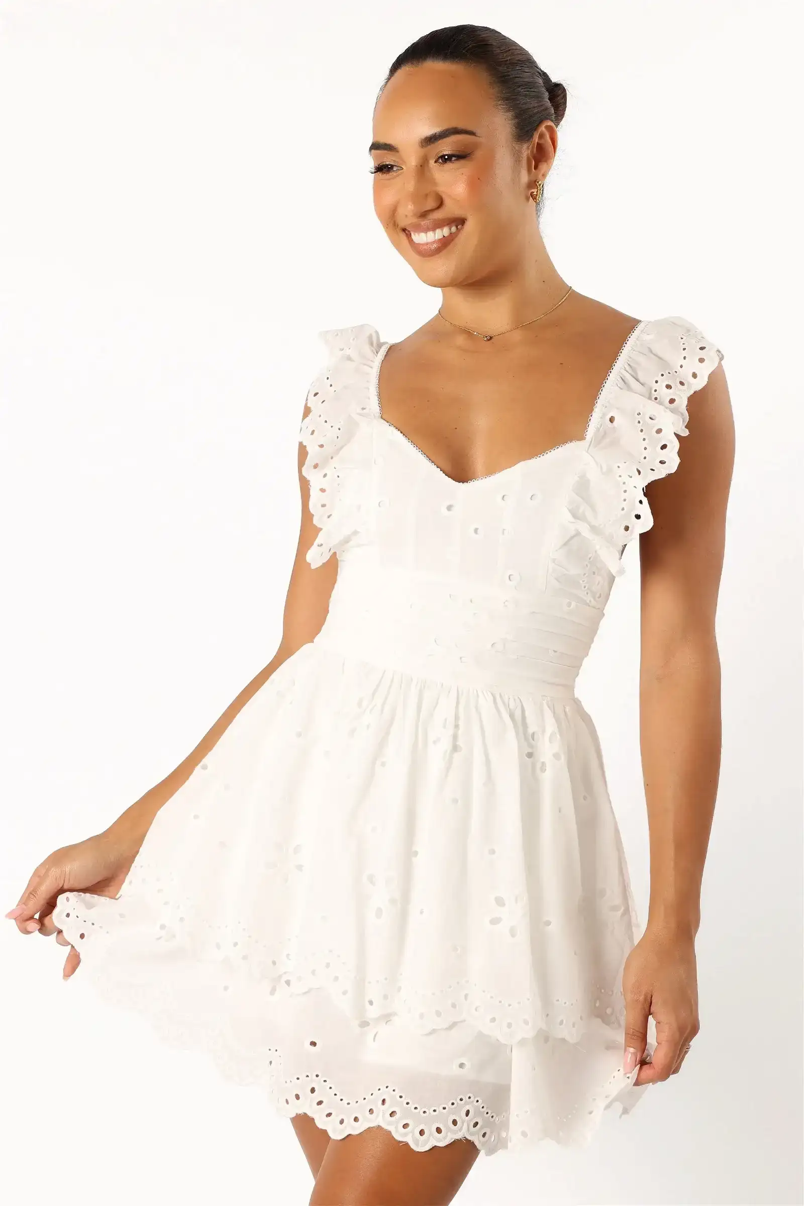 Image of Selda Frill Sleeve Mini Dress - White