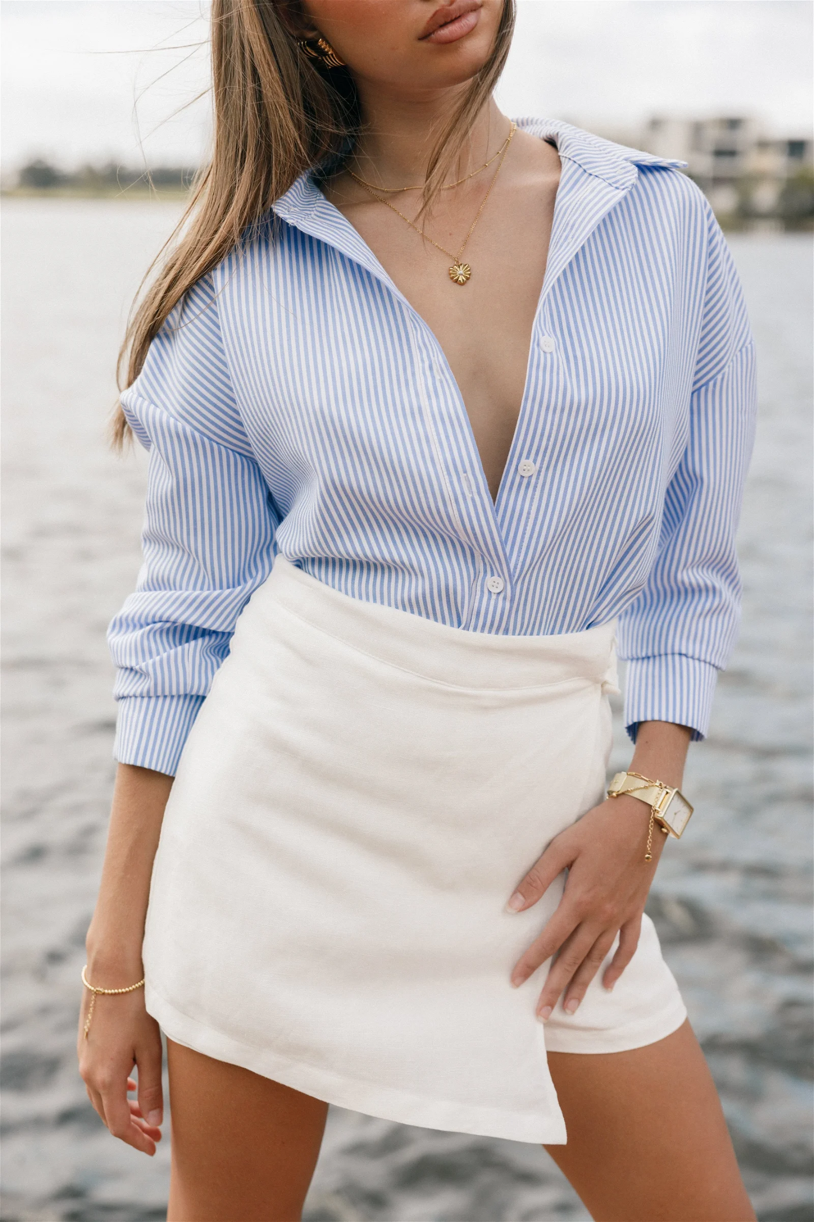 Image of Murphy Button Up Long Sleeve Top - Blue Stripe