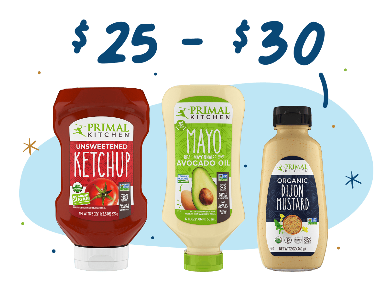 \\$25-\\$30: Squeeze Ketchup, Squeeze Mayo, and Dijon Mustard