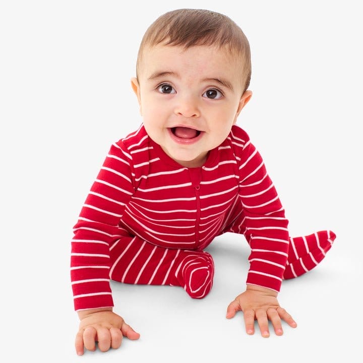 Baby organic zip footie in stripe