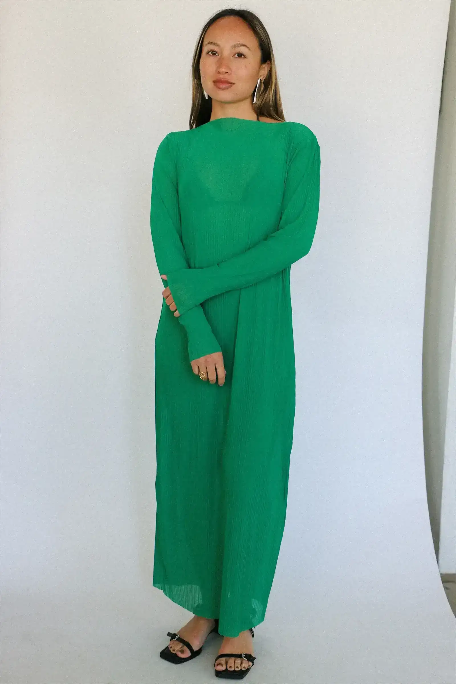 Image of Kelly Green Pleated Mesh Dress