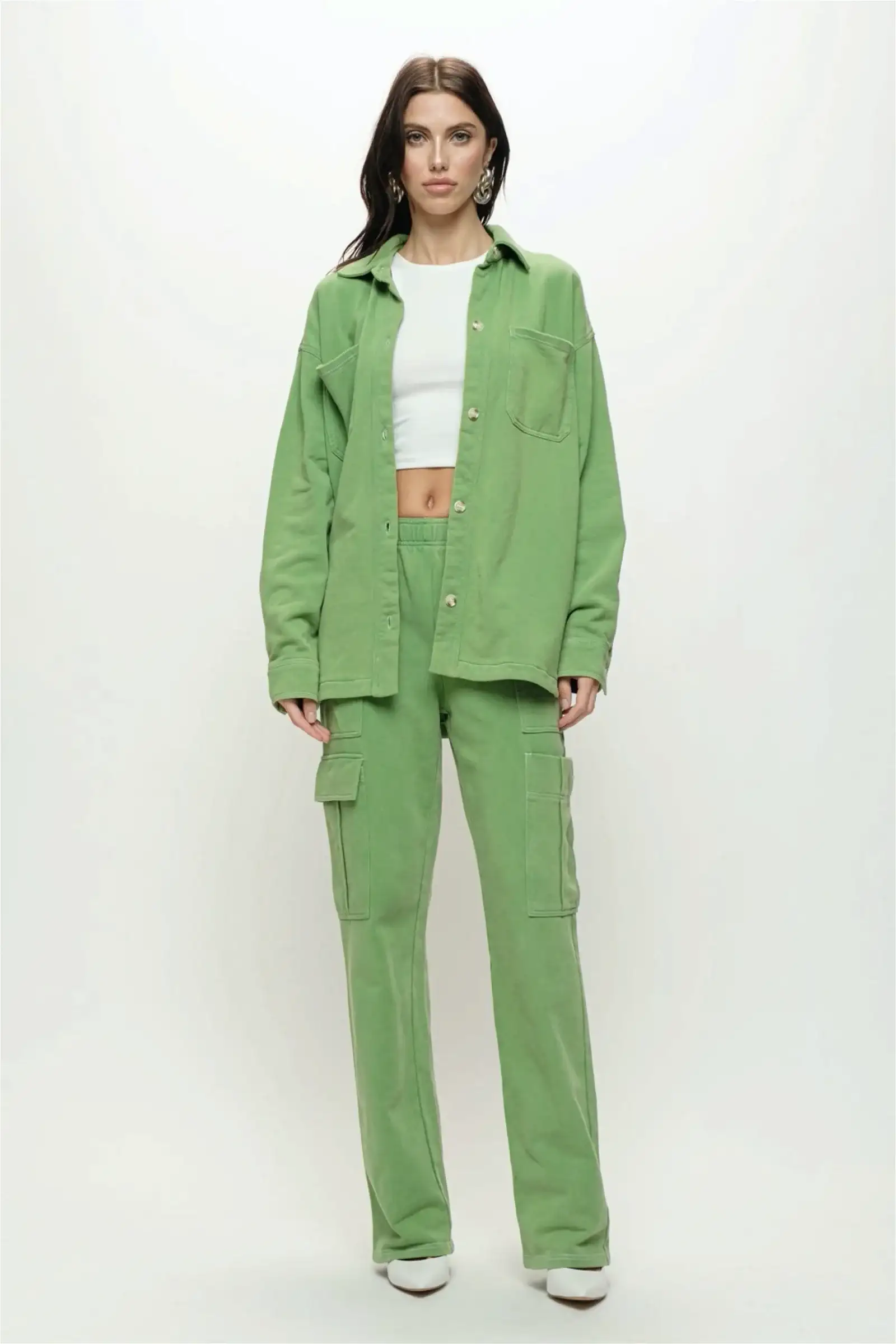 Image of Green Terry Utility Shirt Jacket