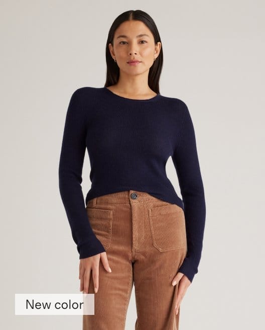Featherweight Cashmere Ribbed Crewneck Sweater