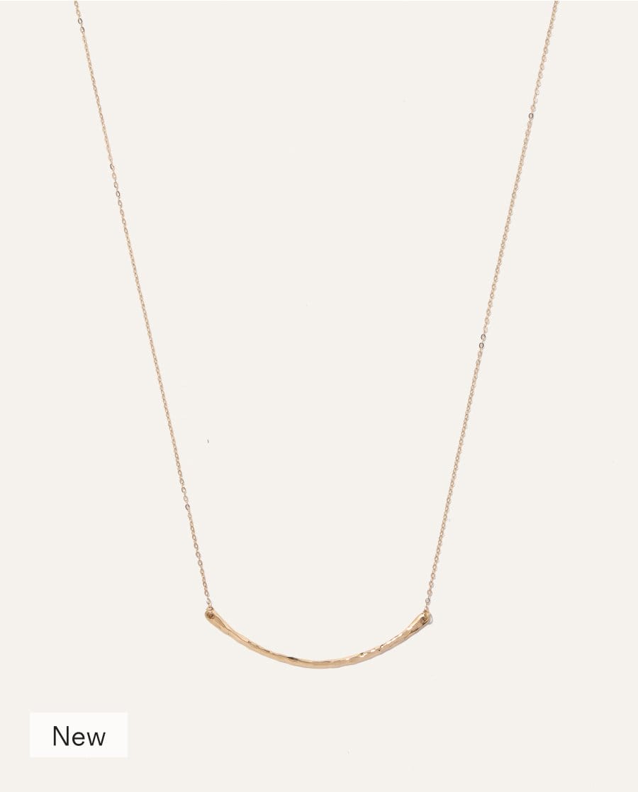 14k Gold Hammered Curve Necklace Flat