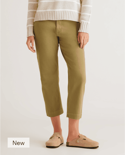 Organic Stretch Cotton Twill Straight Leg Cropped Pant