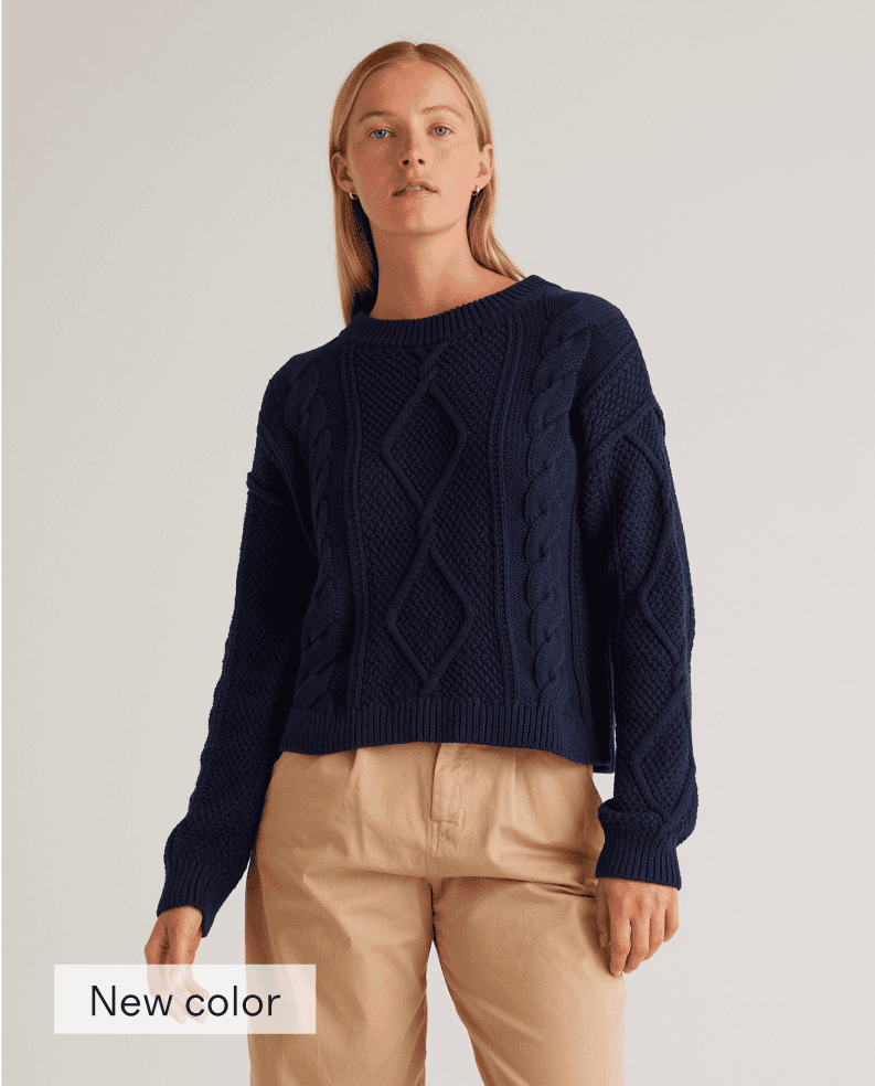 100% Organic Cotton Cropped Cable Crew Sweater