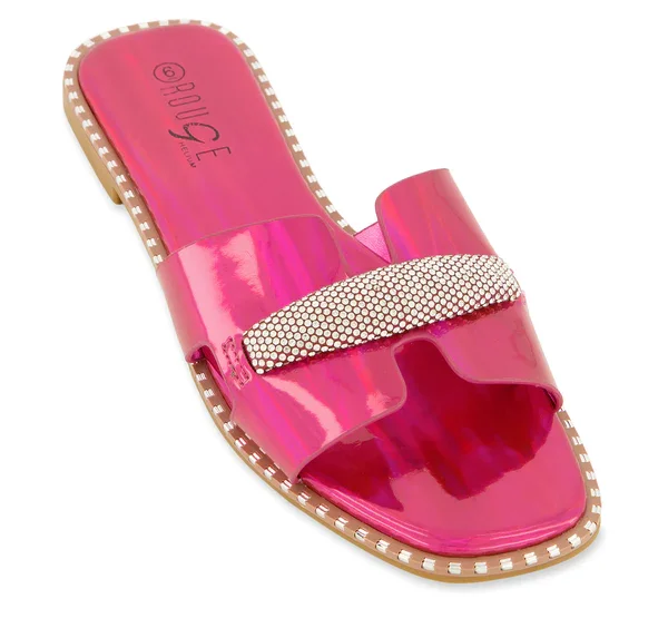 Studded Trim Rhinestone Cut Out Band Slide Sandals