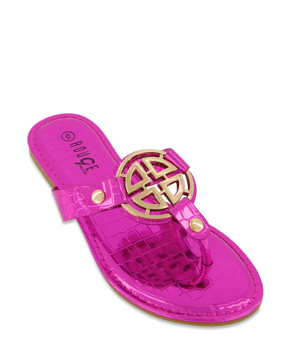 Faux Croc Geo Pendant Thong Sandals