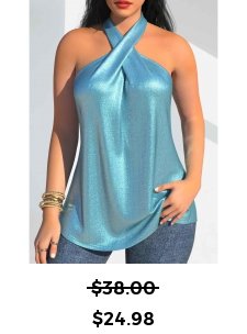 Hot Stamping Light Blue Sleeveless Halter Tank Top