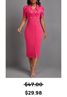 Button Hot Pink Short Sleeve Bodycon Dress