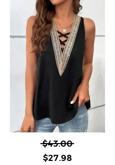 Lace Up V Neck Black Tank Top