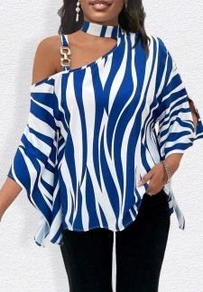 Zebra Stripe Print Chain Blue T Shirt
