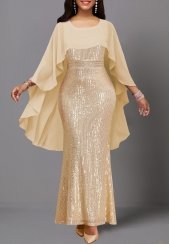 Sequin Beige Three Quarter Length Sleeve Dress
