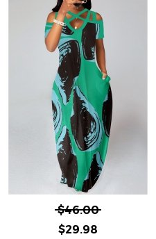 Graffiti Print Criss Cross Green Maxi Dress