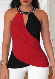 Surplice Red Sleeveless Halter Tank Top